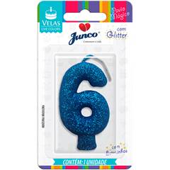 Vela Aniversário Live Colors com Gliter Azul Nº 6 Junco