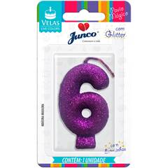 Vela Aniversário  Live Colors com Glitter Lilás Nº 6 Junco