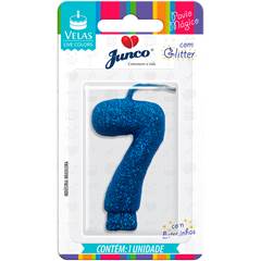 Vela Aniversário Live Colors com Gliter Azul Nº 7 Junco