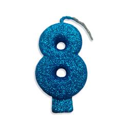 Vela Aniversário Live Colors com Gliter Azul Nº 8 Junco