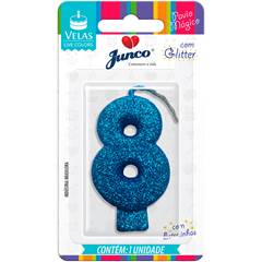Vela Aniversário Live Colors com Gliter Azul Nº 8 Junco