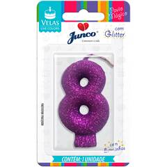 Vela Aniversário  Live Colors com Glitter Lilás Nº 8 Junco