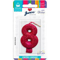 Vela Aniversário Live Colors com Gliter Pink Nº 8 Junco