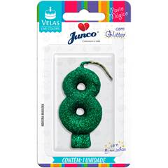 Vela Aniversário  Live Colors com Glitter Verde Nº 8 Junco