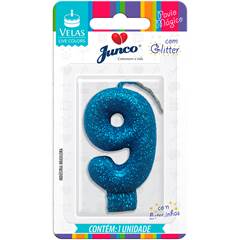 Vela Aniversário Live Colors com Gliter Azul Nº 9 Junco