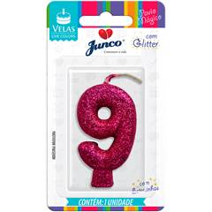 Vela Aniversário Live Colors com Gliter Pink Nº 9 Junco