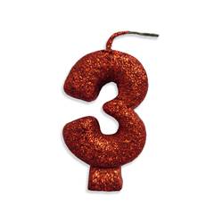 Vela Aniversário Live Colors com Glitter Vermelha Nº 3 Junco