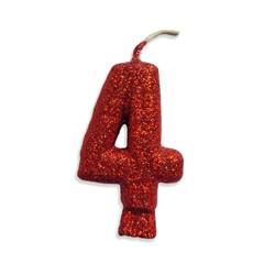 Vela Aniversário Live Colors com Glitter Vermelha Nº 4 Junco