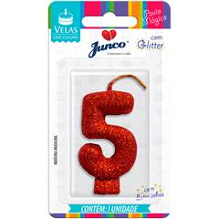 Vela Aniversário Live Colors com Glitter Vermelha Nº 5 Junco