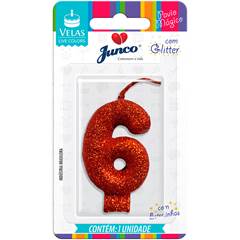 Vela Aniversário Live Colors com Glitter Vermelha Nº 6 Junco