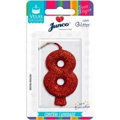 Vela Aniversário Live Colors com Glitter Vermelha Nº 8 Junco