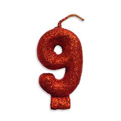 Vela Aniversário Live Colors com Glitter Vermelha Nº 9 Junco