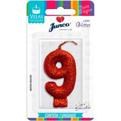 Vela Aniversário Live Colors com Glitter Vermelha Nº 9 Junco