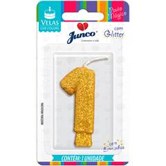 Vela Aniversário Live Colors com Gliter Ouro Nº 1 Junco