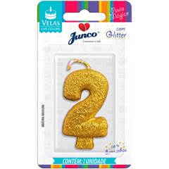 Vela Aniversário Live Colors com Gliter Ouro Nº 2 Junco