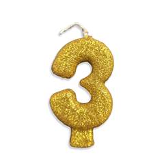 Vela Aniversário Live Colors com Gliter Ouro Nº 3 Junco