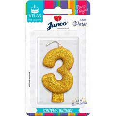 Vela Aniversário Live Colors com Gliter Ouro Nº 3 Junco