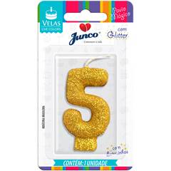 Vela Aniversário Live Colors com Gliter Ouro Nº 5 Junco