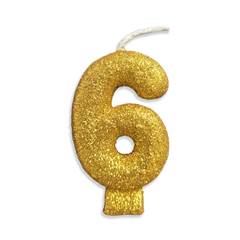 Vela Aniversário Live Colors com Gliter Ouro Nº 6 Junco