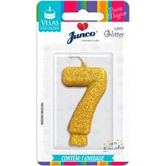 Vela Aniversário Live Colors com Gliter Ouro Nº 7 Junco
