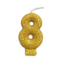 Vela Aniversário Live Colors com Gliter Ouro Nº 8 Junco