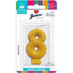 Vela Aniversário Live Colors com Gliter Ouro Nº 8 Junco