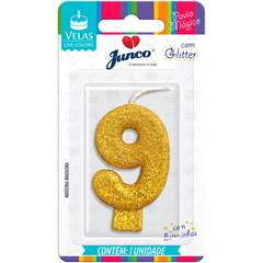 Vela Aniversário Live Colors com Gliter Ouro Nº 9 Junco