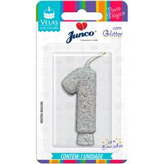 Vela Aniversário Live Colors com Gliter Prata Nº 1 Junco