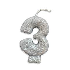 Vela Aniversário Live Colors com Gliter Prata Nº 3 Junco