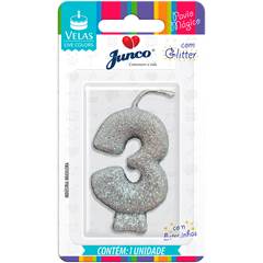 Vela Aniversário Live Colors com Gliter Prata Nº 3 Junco