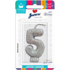 Vela Aniversário Live Colors com Gliter Prata Nº 5 Junco