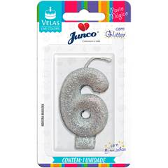 Vela Aniversário Live Colors com Gliter Prata Nº 6 Junco