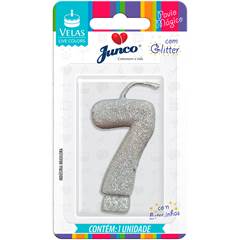 Vela Aniversário Live Colors com Gliter Prata Nº 7 Junco