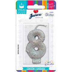 Vela Aniversário Live Colors com Gliter Prata Nº 8 Junco