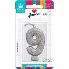 Vela Aniversário Live Colors com Gliter Prata Nº 9 Junco