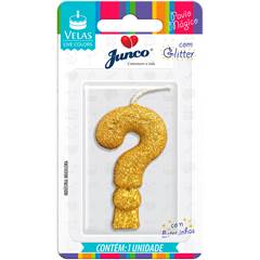 Vela Aniversário Live Colors com Gliter Ouro Interrogação Junco