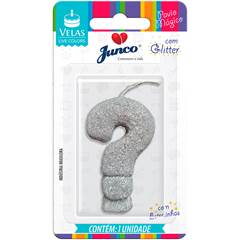 Vela Aniversário Live Colors com Gliter Prata Interrogação Junco