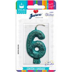 Vela Aniversário Live Colors Com Gliter Tiffany Nº 6 Junco