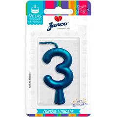 Vela Aniversário Metalizada Azul Nº 3 Junco