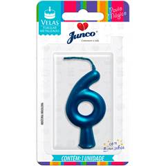 Vela Aniversário Metalizada Azul Nº 6 Junco