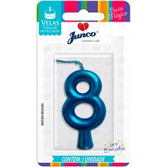 Vela Aniversário Metalizada Azul Nº 8 Junco