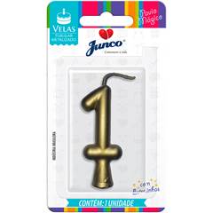 Vela Aniversário Metalizada Ouro Nº 1 Junco