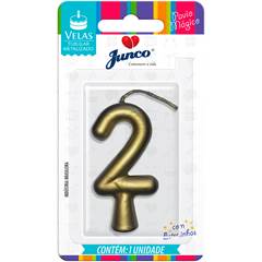 Vela Aniversário Metalizada Ouro Nº 2 Junco