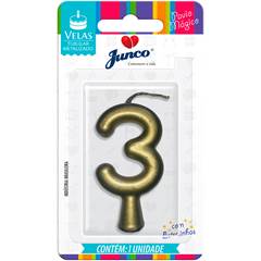 Vela Aniversário Metalizada Ouro Nº 3 Junco