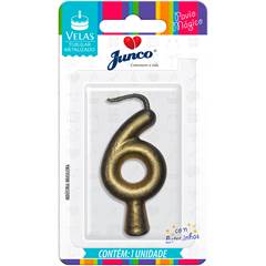 Vela Aniversário Metalizada Ouro Nº 6 Junco