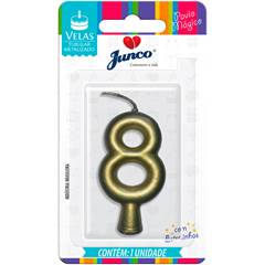 Vela Aniversário Metalizada Ouro Nº 8 Junco