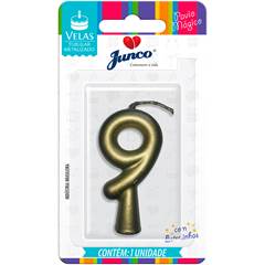 Vela Aniversário Metalizada Ouro Nº 9 Junco