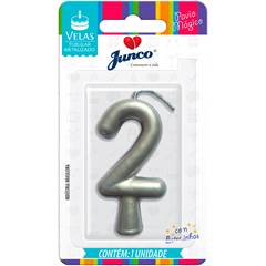 Vela Aniversário Metalizada Prata Nº 2 Junco