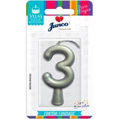 Vela Aniversário Metalizada Prata Nº 3 Junco