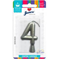 Vela Aniversário Metalizada Prata Nº 4 Junco